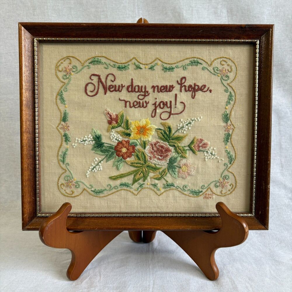 Vintage 1983 Current Floral Embroidery Sampler New Day New Hope New Joy